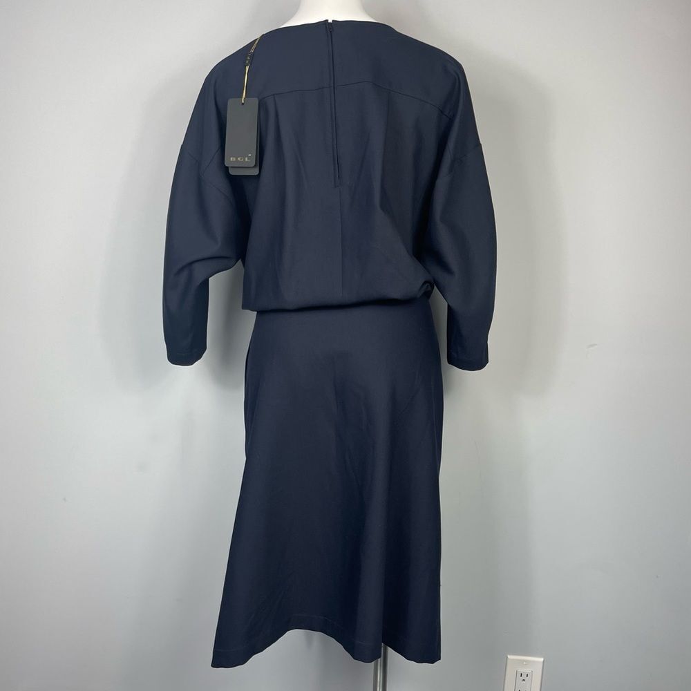 BGL Belong Genteel Navy Wrap Dress Boatneck Midi Knee Length Belted Work Dress S - Picture 5 of 16